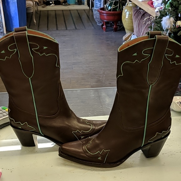 Sam Edelman cowboy boots brown turquoise leather - Picture 4 of 7